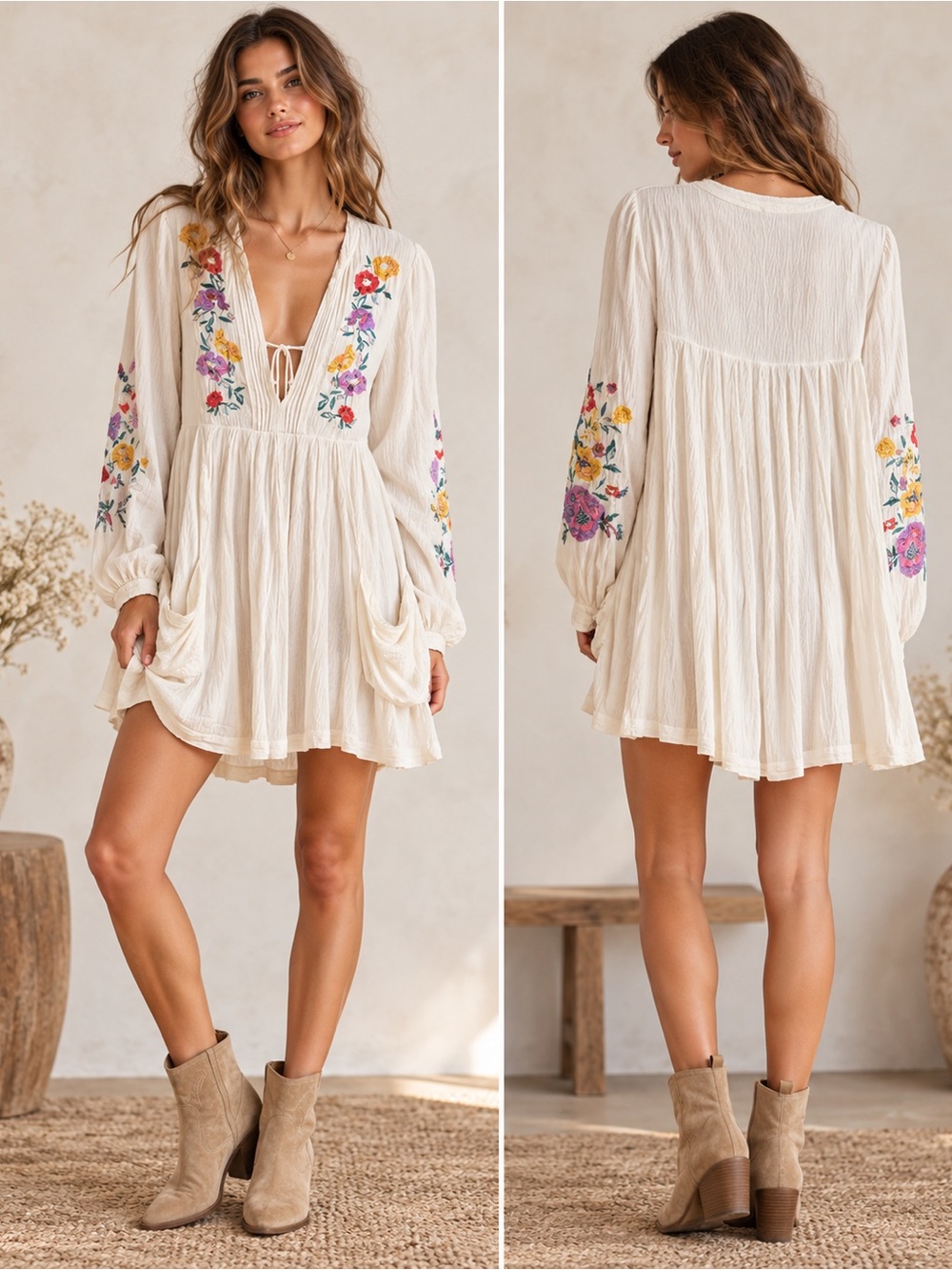 Free People Mia Gauze Embroidered Mini Dress White Boho Peasant Size S EUC